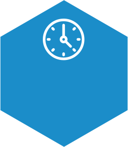 white clock inside a light blue hexagon