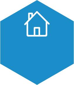 white house inside a light blue hexagon
