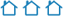 three blue house icons in a row